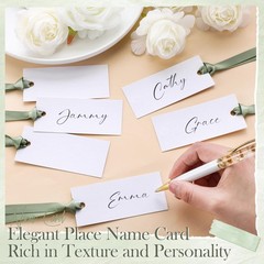 Name Place Cards 100 PCS Blank Wedding Satin Ribbon 1.57×3.54 Inch Sage Green