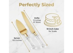 Clear Gold Cake Knife and Server Set, Steel Plated Blades with Acrylic Handles