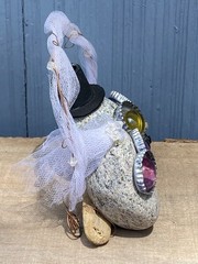 Unique Handmade Bride and Groom Rocks Wedding Decor Centerpiece Bottle Cap Eyes
