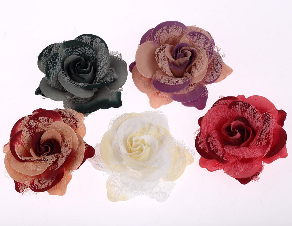 CraftbuddyUS 10 x 75mm 3D Vintage Lace & Fabric Rose Flowers for Wedding Decorat