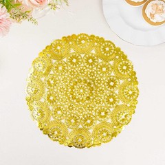 50 Gold Round Disposable Metallic Lace Design Paper Placemats Party Tableware
