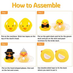 wonuu Pair Set of 2 Bride and Groom Rubber Ducks for Wedding mini, Yellow