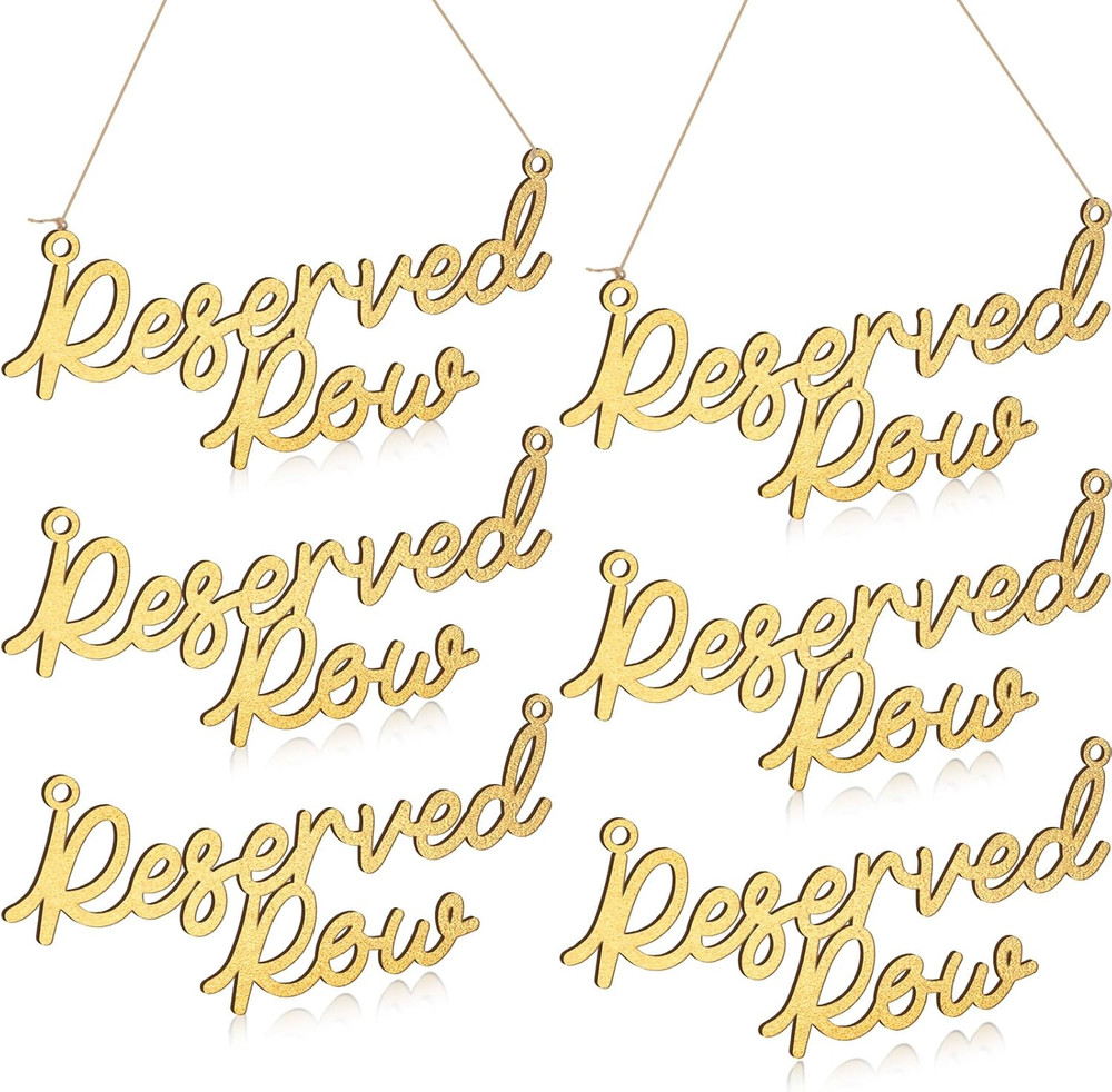 6 Pieces Wooden Reserved Row Signs for Wedding Chairs Wood Hanging Reserved Seat