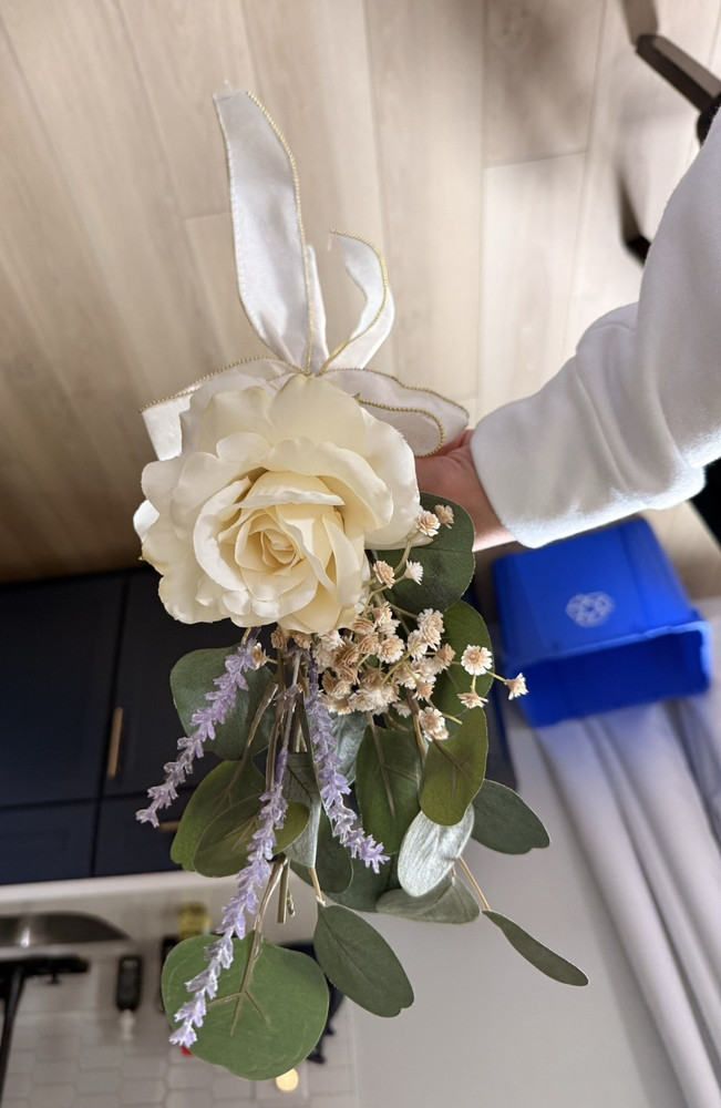 Artificial Rose Wedding bouquet/ aisle decor , Corsage & Petals — Ivory & Mauve