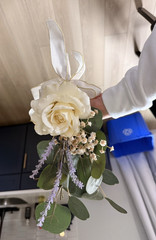 Artificial Rose Wedding bouquet/ aisle decor , Corsage & Petals — Ivory & Mauve