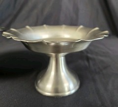 Martha Stewart Satin Pewter Pillar Candle Stands Set of 2 Fluted Pedestal Metal