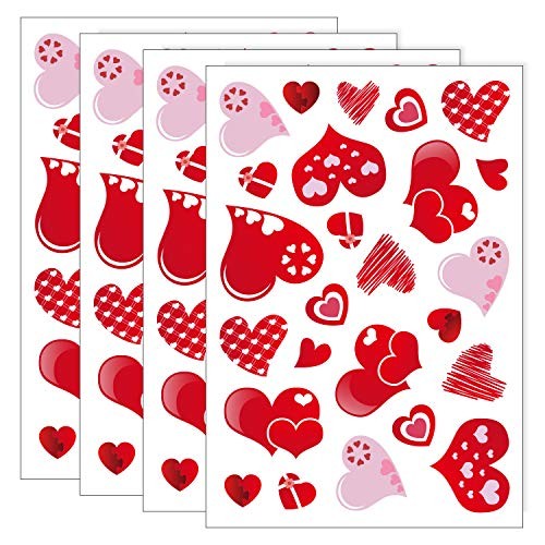 4 Sheets 100Pcs Hearts-Shape Valentine’s Day Window Clings for Valentine’s