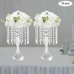 Set Of 10 Silver Tabletop Flower Stands 13.8 in Acrylic Crystal