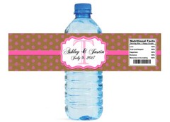 Kraft Paper & Pink Glitter Dots Wedding Engagement Party Water Bottle Labels