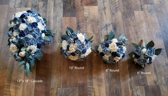 Navy Dusty Blue White Bridal Bouquet Sola Wood Eucalyptus Cascade Bridesmaid