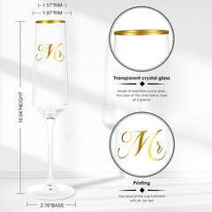 Mr and Mrs Wedding Champagne Flutes with Long Stem,Bride and Groom Toasting Crys
