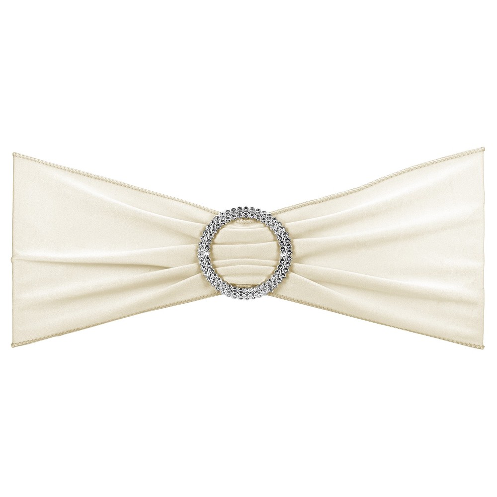 10Pcs 14″x5″ Stretch Chair Sashes Bows Chair Bands Sash with Buckle Cream