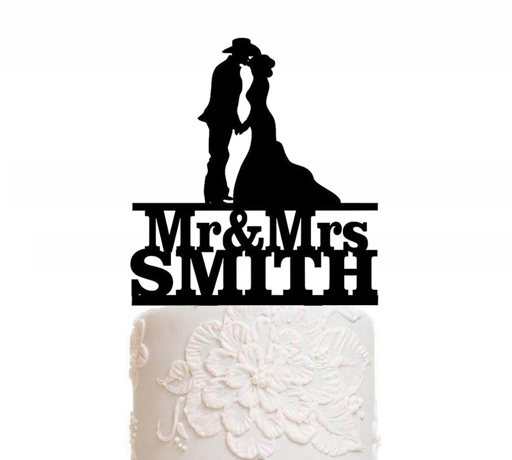 Personalized Country Wedding Cake Topper Rustic Cowboy Western Kissing Couple