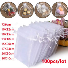 100pcs 7×9 9×12 10×15 13x18cm Organza Jewelry Bags Wedding Party Decoration HOT