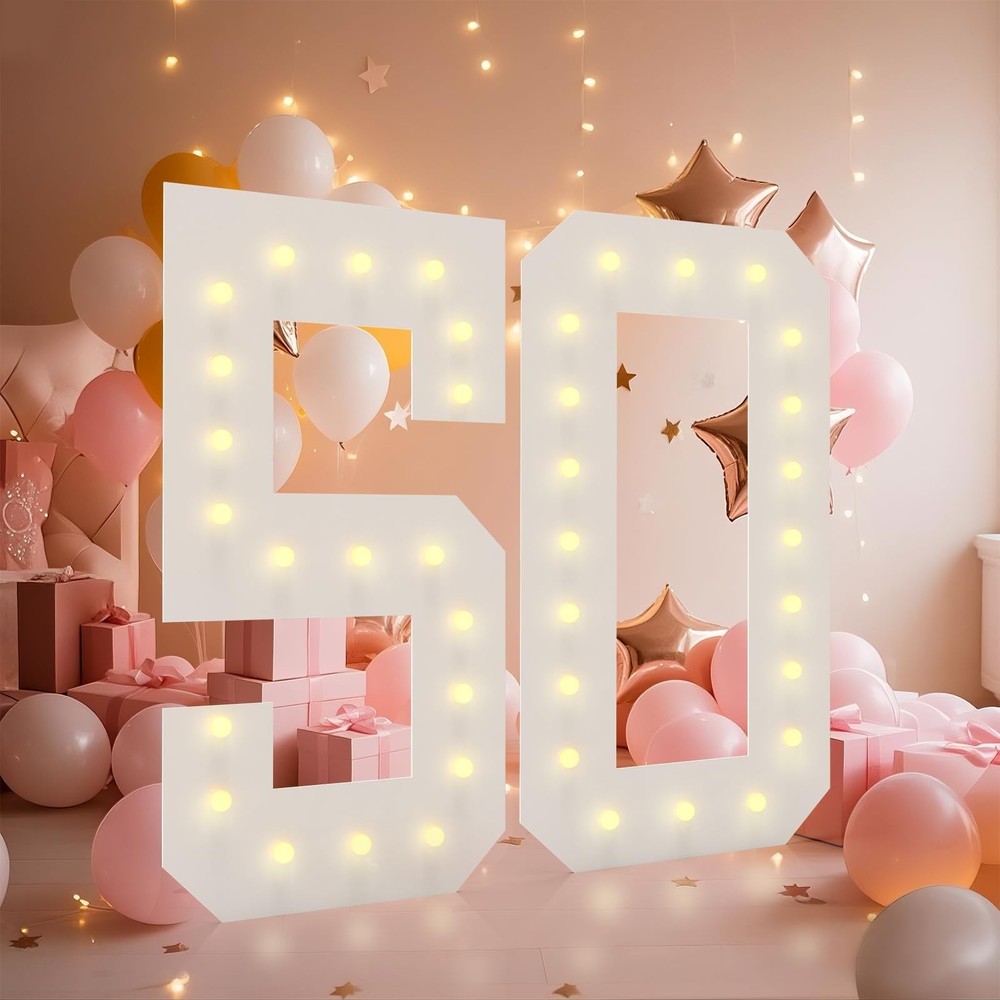 LOBOOM 4FT Light Up Numbers, Marquee Numbers 4 Feet Tall Giant Number 50 Mosa…