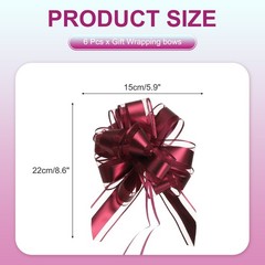 6Pcs Large Pull Bow Gift Wrapping 9 Inch Ribbon Organza Wine Red Bows