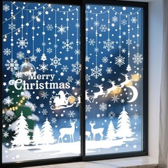 209 Pcs Christmas Window Clings – 9 Sheets White Snowflake Christmas Trees Wi…