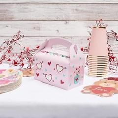 Valentine Treat Boxes – 24 Count, Pink, 5.9-Inch Glossy Heart Cardstock –