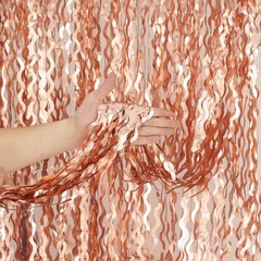 4 Pack Rose Gold Foil Curtain Birthday Decorations – 3.3×6.6ft Wavy Tinsel Fo…