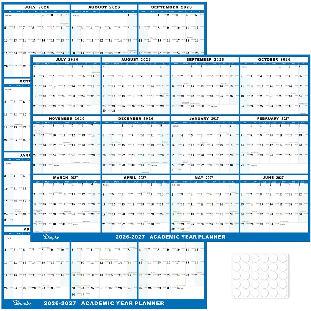 32″x48″ Academic Wall Calendar 2026-2027, 12 Months Large Calendar, Wet & Dry…