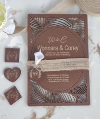 Elegant Wooden Wedding Invitation with Laser-Cut Design