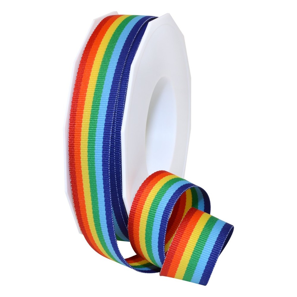 Morex Ribbon Polyester Grosgrain Striped Decorative Ribbon, Rainbow
