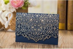 Blue Personalised Laser Cut Wedding Invitation Card Candy Boxes Bag Envelopes