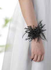 Corsage and Boutonniere Set – Black Wristlet for Men Prom Dark Wrist Corsage for