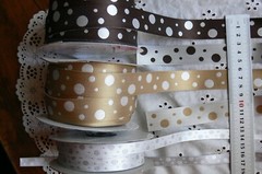 BROWN SILVER PEARL Random Spots Embroidered 100% Poly 5 Met 23mm W Cherry BLD14