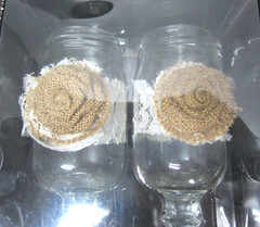 His and Hers 2010 Hobby Lobby Wedding Toasting Glasses with Tan Floral Band