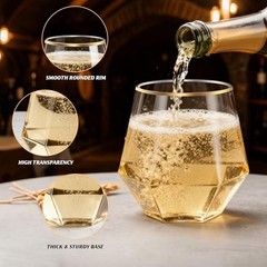 40 Pack 12oz Diamond Plastic Wine Glasses with Gold Rim, Disposable Stemless