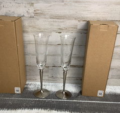 Pottery Barn Etched Mr And Mrs Toasting Fluted Glasses