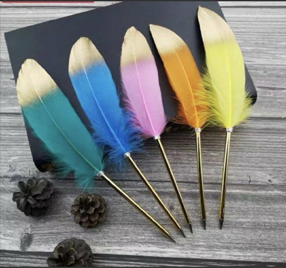 Fairy Quill Colour Feather Ballpoint Gold Pen Wedding Birthday Party Home Decor