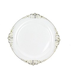 10 CLEAR GOLD 10″ Round Plastic Salad Dinner PLATES Embossed Baroque Rim Party