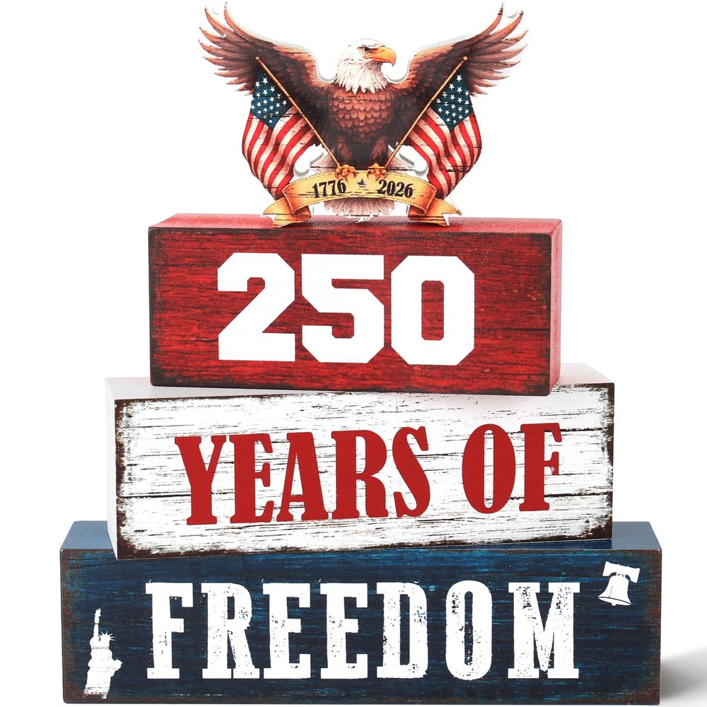 4 Pcs 250th Anniversary Patriotic 4th of July Wooden Tiered Tray Decor, White