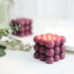 2 BURGUNDY Bubble Cube Unscented Paraffin Wax CANDLES Wedding Centerpieces