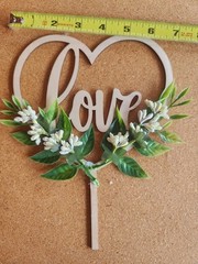 Heart Shaped Floral Wood Plastic Wedding Cake Topper Love Theme Figurine