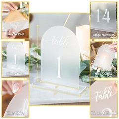5×7 Frosted Arch Acrylic Table Numbers 1-15, Stands, Head Table Sign,White Font