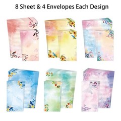 Lined Stationary Paper and Envelopes Set Floral Bird Watercolor Clear