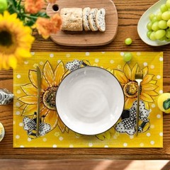 Sunflower Bee Flower Polka Dot Summer 12″ x 18″, Rectangular 4 Pcs Yellow