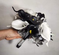 Black Ivory White Calla Lily Bridal Wedding Bouquet Accessories
