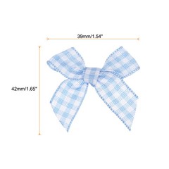 50Pcs Mini Gingham Ribbon Bow 1.5″ Checkered Fabric Satin Light Blue and White