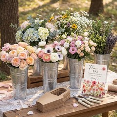 LEIFIDE Flower Bar Buckets Set Kit Bloom 8.66 x 7.09 inches, Silver