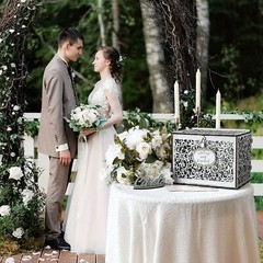 Silver Wedding Card Box with Lock Wooden Gift Box for Reception Anniversary