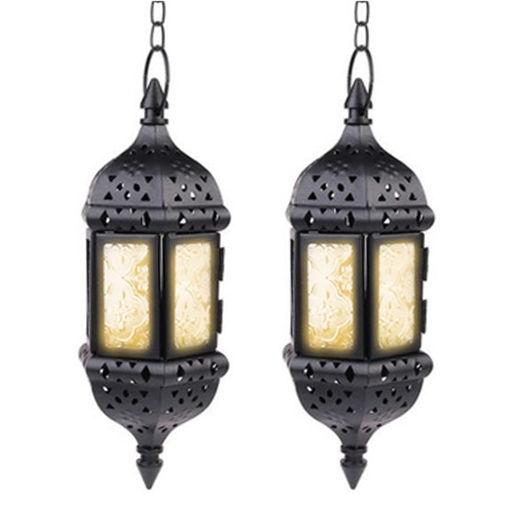 2 Pcs Hanging Candle Lantern Moroccan Chandelier Retro 2pcs, Black