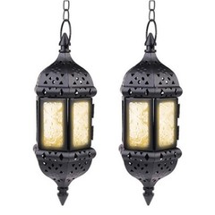 2 Pcs Hanging Candle Lantern Moroccan Chandelier Retro 2pcs, Black