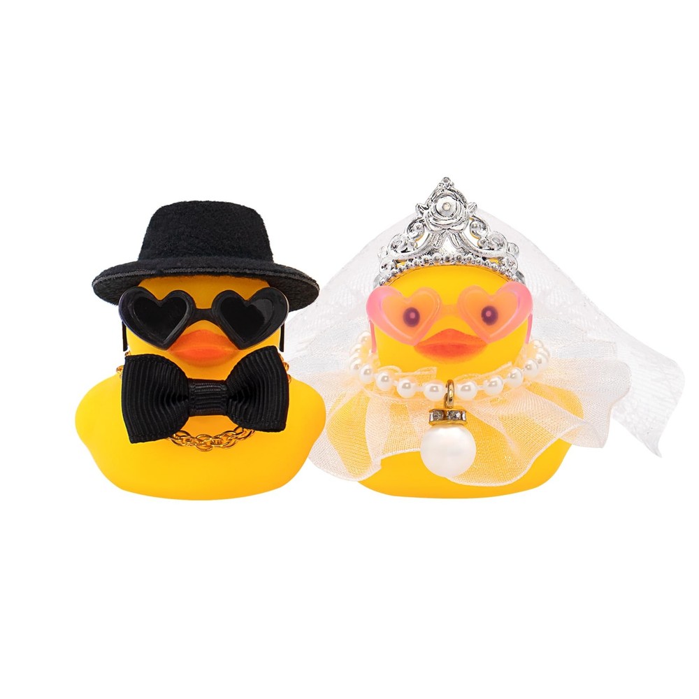 wonuu Pair Set of 2 Bride and Groom Rubber Ducks for Wedding mini, Yellow