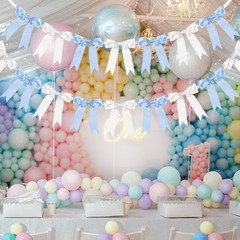 2 Pcs Blue and White Bow Garland Banner for Wedding