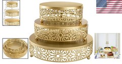 Antique Gold Round Cake Stands – 3 Pack for Weddings & Celebrations (8″ 10″ 12″)