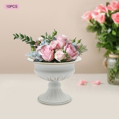 10 Pack Metal Vase Small Table Decor White Gold Wedding Centerpiece Flower Vase